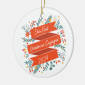 Aangepaste eerste kerst verloofd feestelijk rood 2 keramisch ornament (Links)