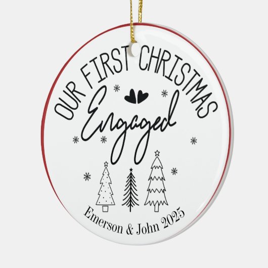 Aangepaste eerste kerst verloofd keramisch ornament (Links)