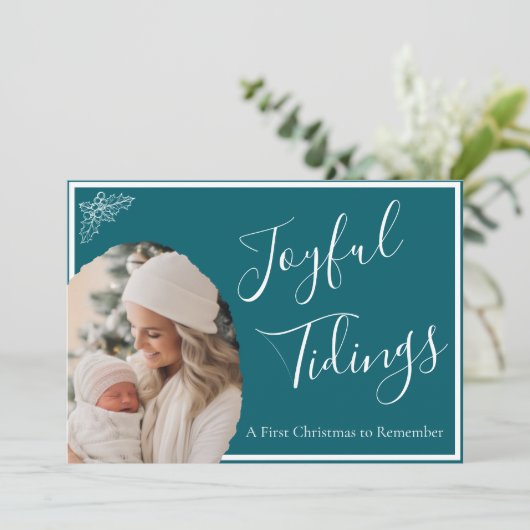 Aangepaste eerste kerst "vreugdevolle tijdingen" feestdagenkaart (Staand voorkant)