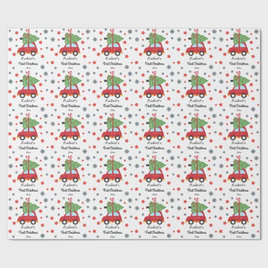 Aangepaste eerste kerstBaby en kerstboom Cadeaupapier (Vlak)