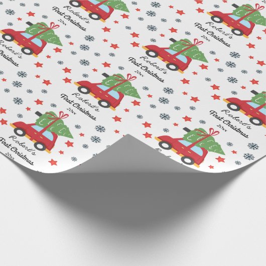 Aangepaste eerste kerstBaby en kerstboom Cadeaupapier (Hoek)