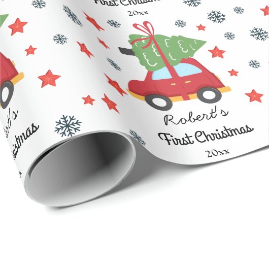 Aangepaste eerste kerstBaby en kerstboom Cadeaupapier (Rol Hoek)