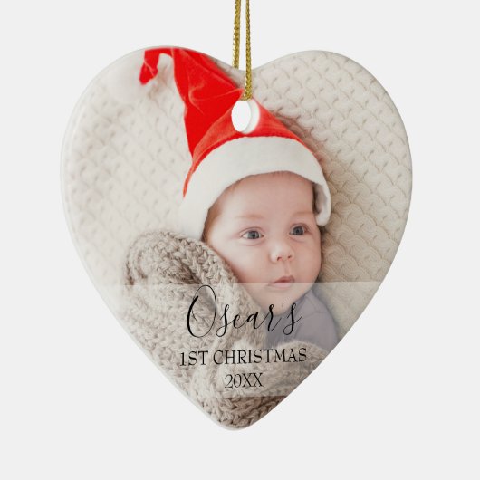 Aangepaste eerste kerstfoto-Baby Naam Keramisch Ornament (Rechts)