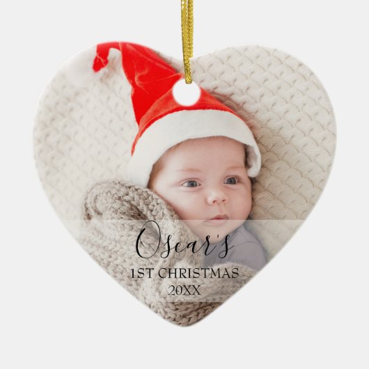 Aangepaste eerste kerstfoto-Baby Naam Keramisch Ornament (Voorkant)