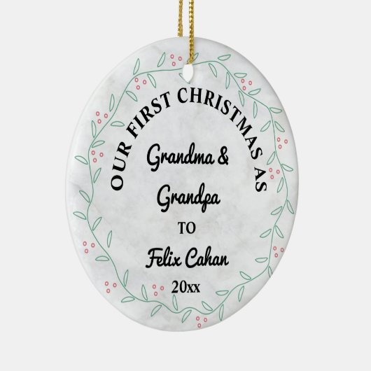 Aangepaste eerste kerstfoto's als opa en opa keramisch ornament (Rechts)