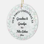 Aangepaste eerste kerstfoto's als opa en opa keramisch ornament (Links)