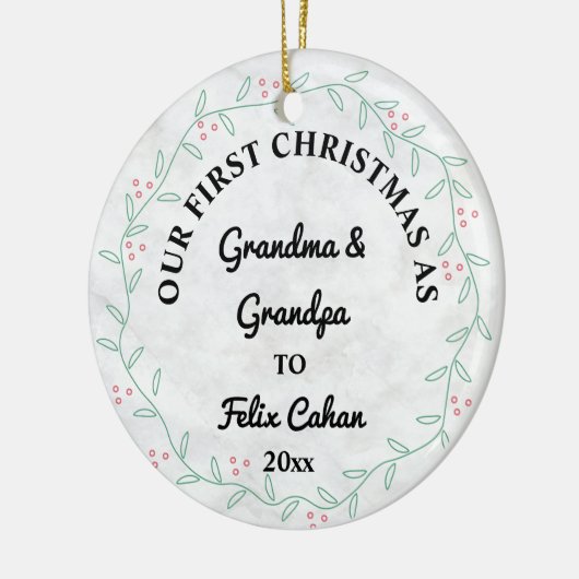 Aangepaste eerste kerstfoto's als opa en opa keramisch ornament (Links)