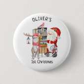 Aangepaste eerste kerstkerstman en rendier ronde button 5,7 cm (Voorkant)