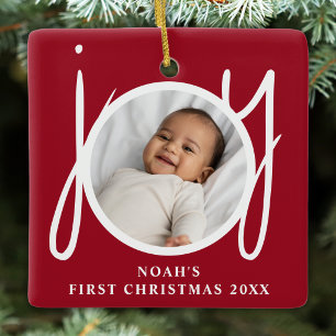 Aangepaste Eerste Kerstmis Foto van Baby Jongen Ro Keramisch Ornament