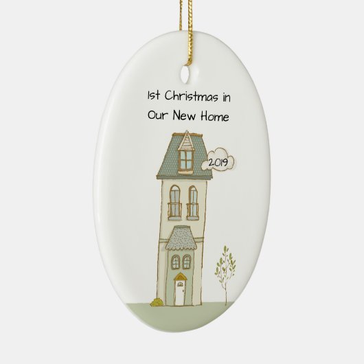 Aangepaste eerste Kerstmis in New Home Keramisch Ornament (Rechts)