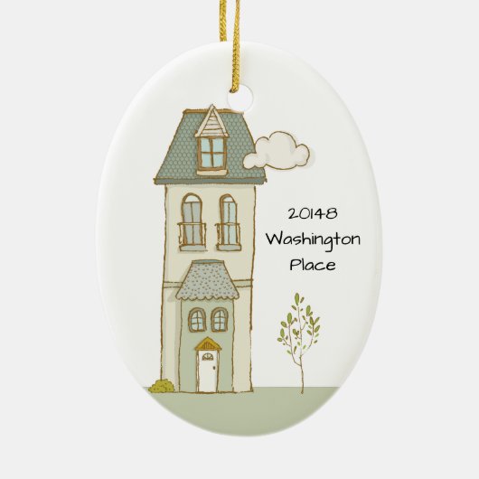 Aangepaste eerste Kerstmis in New Home Keramisch Ornament (Achterkant)