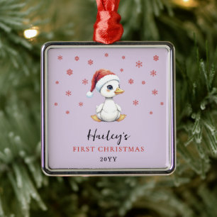 Aangepaste Eerste Kerstmis Waterverf Baby Gans Een Metalen Ornament