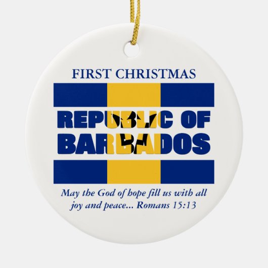 Aangepaste Eerste Kerstrepubliek Barbados Keramisch Ornament (Voorkant)