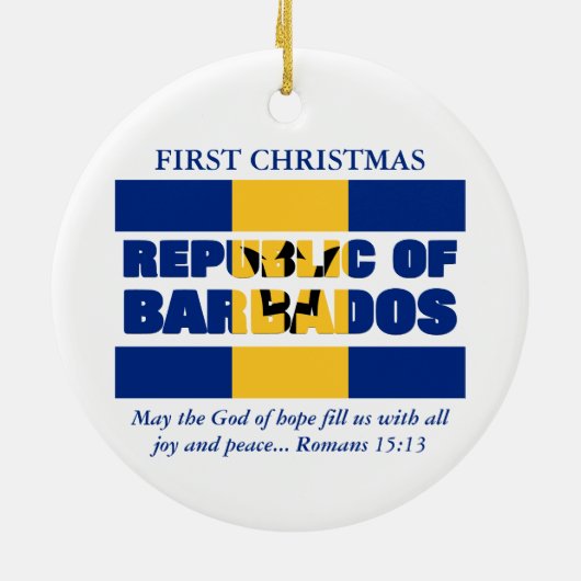 Aangepaste Eerste Kerstrepubliek Barbados Keramisch Ornament (Achterkant)