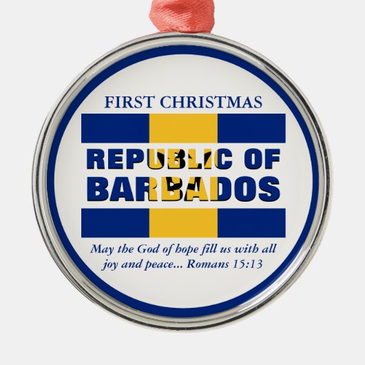 Aangepaste Eerste Kerstrepubliek Barbados Metalen Ornament (Voorkant)