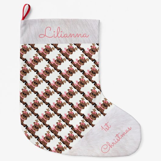 Aangepaste eerste kerststop/rendierziekte grote kerstsok (Voorkant)