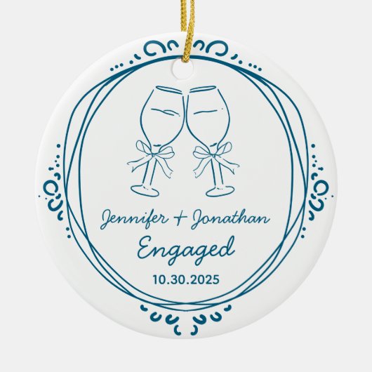 Aangepaste eerste kerstverloofde foto keramisch ornament (Voorkant)