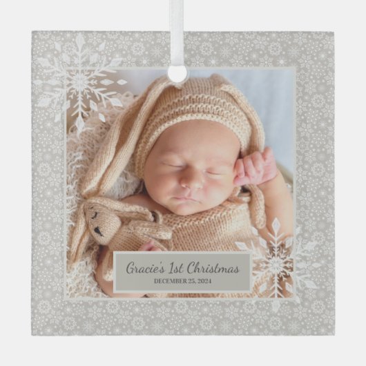 Aangepaste Eerste Kerstversiering Glas Ornament (Voorkant)