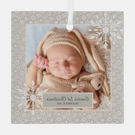 Aangepaste Eerste Kerstversiering Glas Ornament (Achterkant)