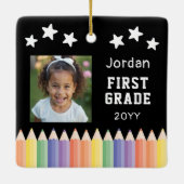 Aangepaste eerste klas kleurrijke foto Keepsake Keramisch Ornament (Achterkant)