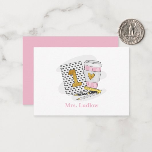 Aangepaste eerste klas leraar wit Notitieboek Beda Notitiekaartje (Voorkant / Achterkant in situ)