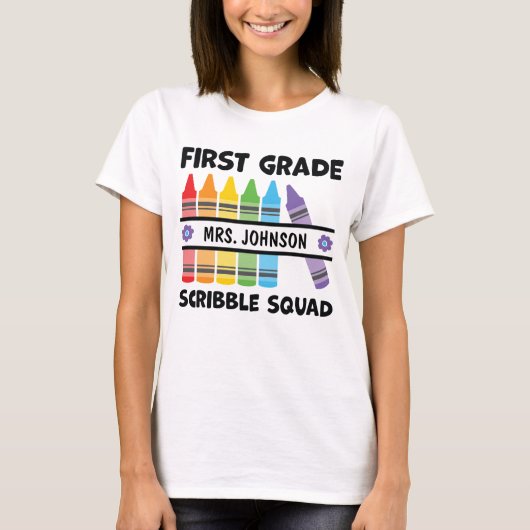 Aangepaste eerste klas Scribble Squad Crayons lera T-shirt (Voorkant)