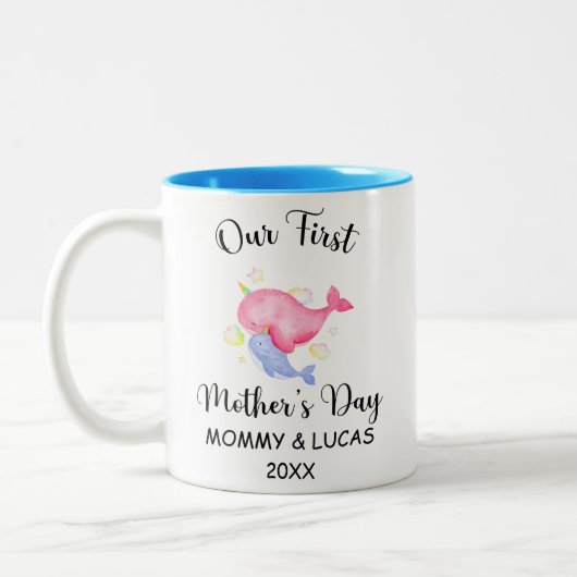 Aangepaste eerste Moederdag 2022, aangepaste foto Tweekleurige Koffiemok (Links)