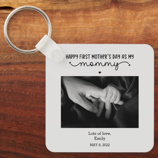 Aangepaste eerste Moederdag-minimalistische foto Sleutelhanger (Voorkant)