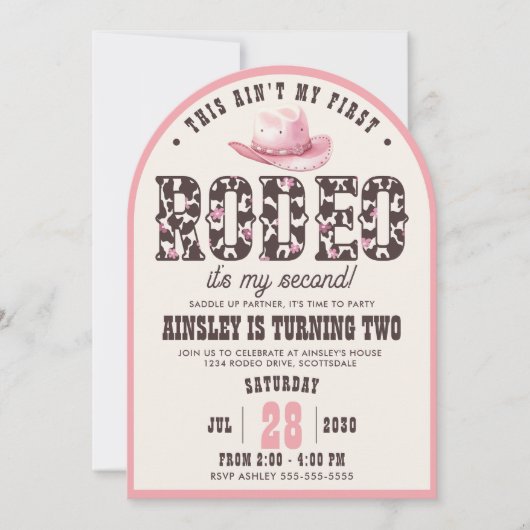 Aangepaste eerste Rodeo Arched Girls 2e verjaardag Kaart (Voorkant)