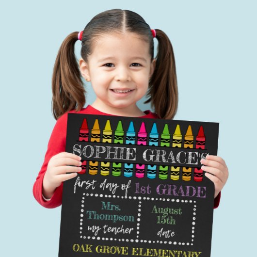 Aangepaste eerste schooldag, terug naar schoolbord foto afdruk