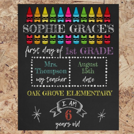 Aangepaste eerste schooldag, terug naar schoolbord foto afdruk