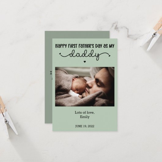 Aangepaste Eerste Vaderdag Cute Minimalistische Fo Kaart (Voorkant / Achterkant in situ)