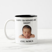 Aangepaste Eerste Vaderdag Fotocadeau van Baby Tweekleurige Koffiemok (Links)