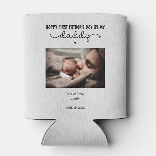 Aangepaste eerste Vaderdag-minimalistische foto Blikjeskoeler (Achterkant)