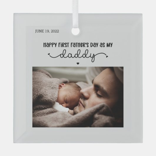 Aangepaste eerste Vaderdag-minimalistische foto Glas Ornament (Voorkant)