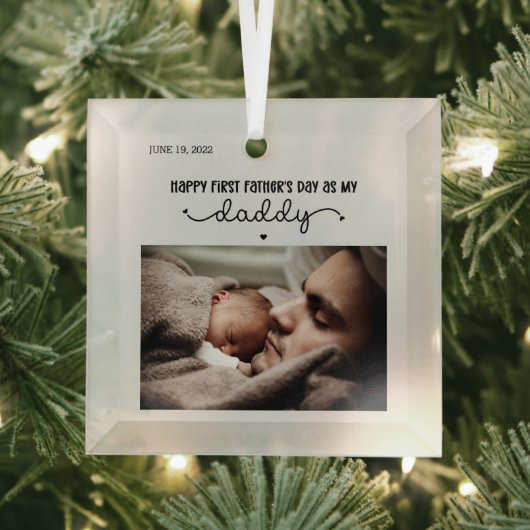 Aangepaste eerste Vaderdag-minimalistische foto Glas Ornament (Insitu)