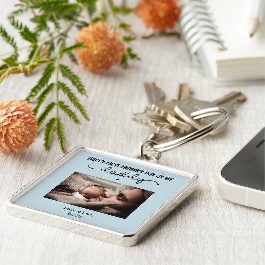 Aangepaste eerste Vaderdag-minimalistische foto Sleutelhanger (Zijkant)