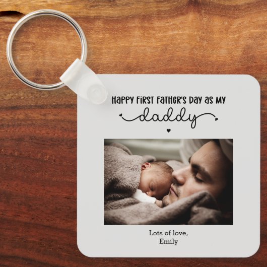 Aangepaste eerste Vaderdag-minimalistische foto Sleutelhanger (Voorkant)