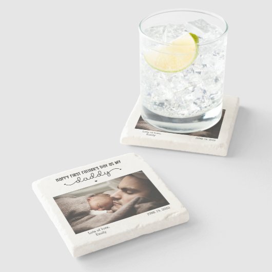 Aangepaste eerste Vaderdag-minimalistische foto Stenen Onderzetter (Zijkant)