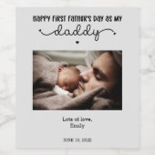 Aangepaste eerste Vaderdag-minimalistische foto Wijn Etiket (Enkel label)