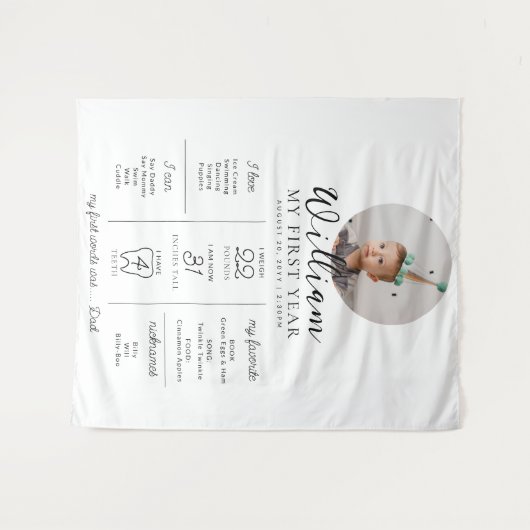 Aangepaste eerste verjaardag foto mijlpaal tijdlij wandkleed (Voorkant (horizontaal))