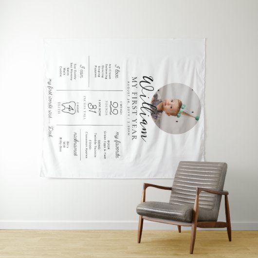 Aangepaste eerste verjaardag foto mijlpaal tijdlij wandkleed (In Situ (horizontaal))