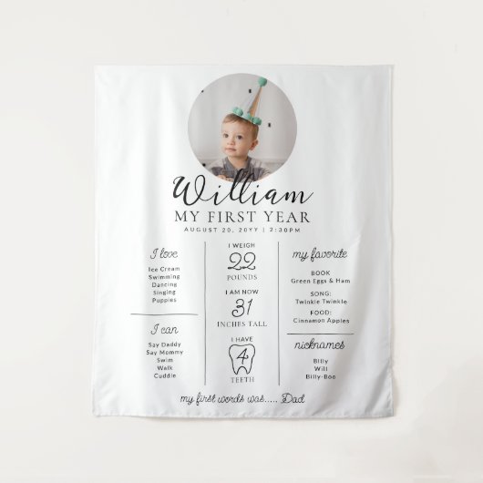 Aangepaste eerste verjaardag foto mijlpaal tijdlij wandkleed (Voorkant)