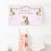 Aangepaste eerste verjaardag konijn met ballonnen spandoek (Insitu)
