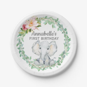 Aangepaste eerste verjaardag olifant papieren bordje