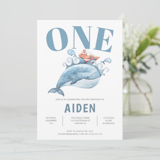 Aangepaste eerste verjaardag van de Blauwe Walvis Kaart (Staand voorkant)