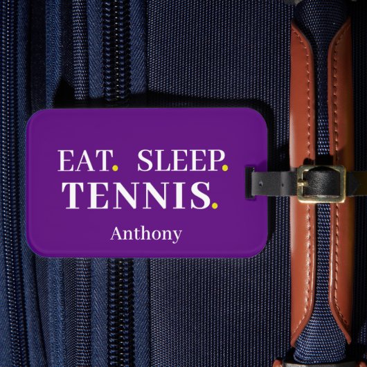 Aangepaste Eet Slaap Tennis Paarse Bagagelabel (Voorkant Insitu 4)
