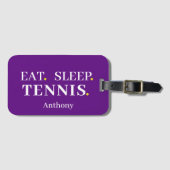 Aangepaste Eet Slaap Tennis Paarse Bagagelabel (Voorkant (horizontaal))