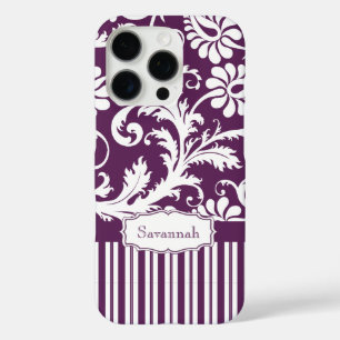Aangepaste  Eggplant Damask en Stripe iPhone 16 Pro Hoesje