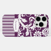 Aangepaste Eggplant Damask en Stripe Case-Mate iPhone Case (Achterkant (horizontaal))